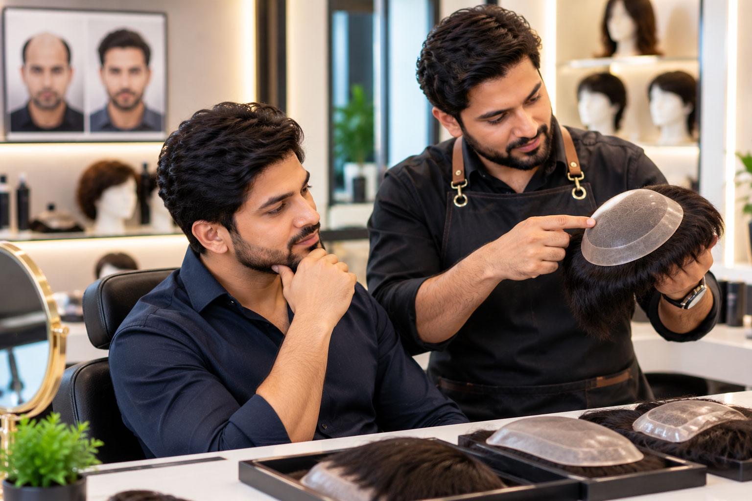 Hair patch consultation and hairstyle options at RJ Hair Weaving And Wigs